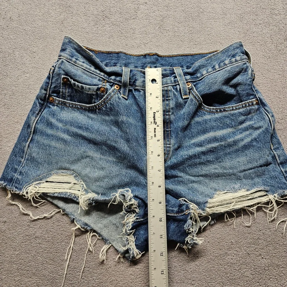 Levi 501 Original Cut Off Denim Shorts Womens Size 26 Blue Distressed High Rise